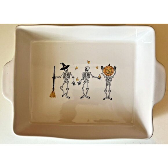 Rae Dunn Artisan Collection Trick Or Treat Mixing Bowl & 2 Halloween Skeleton Tr - Picture 10 of 15
